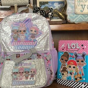 LOL Surprise Silver and Pink Backpack with Matching Lunchbox